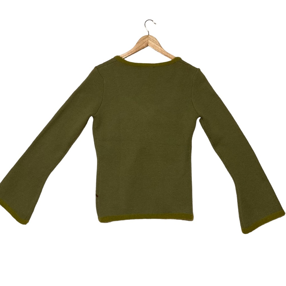 Cider Olive Green & Brown Buckle-Front Cardigan w/ Bell Sleeves - Picture 6 of 7